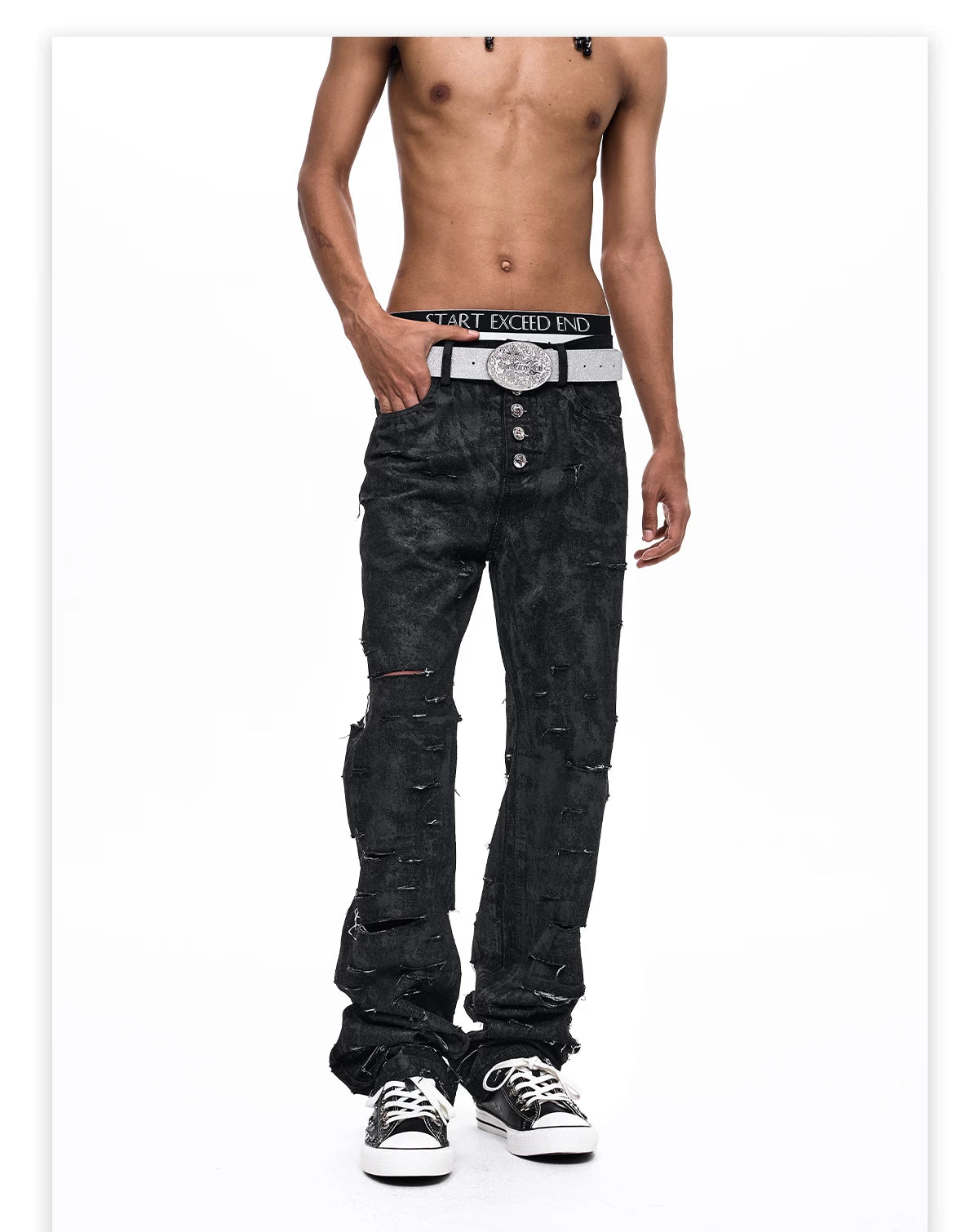 Waxed Distressed Five-Button Slim Denim gm16506 09