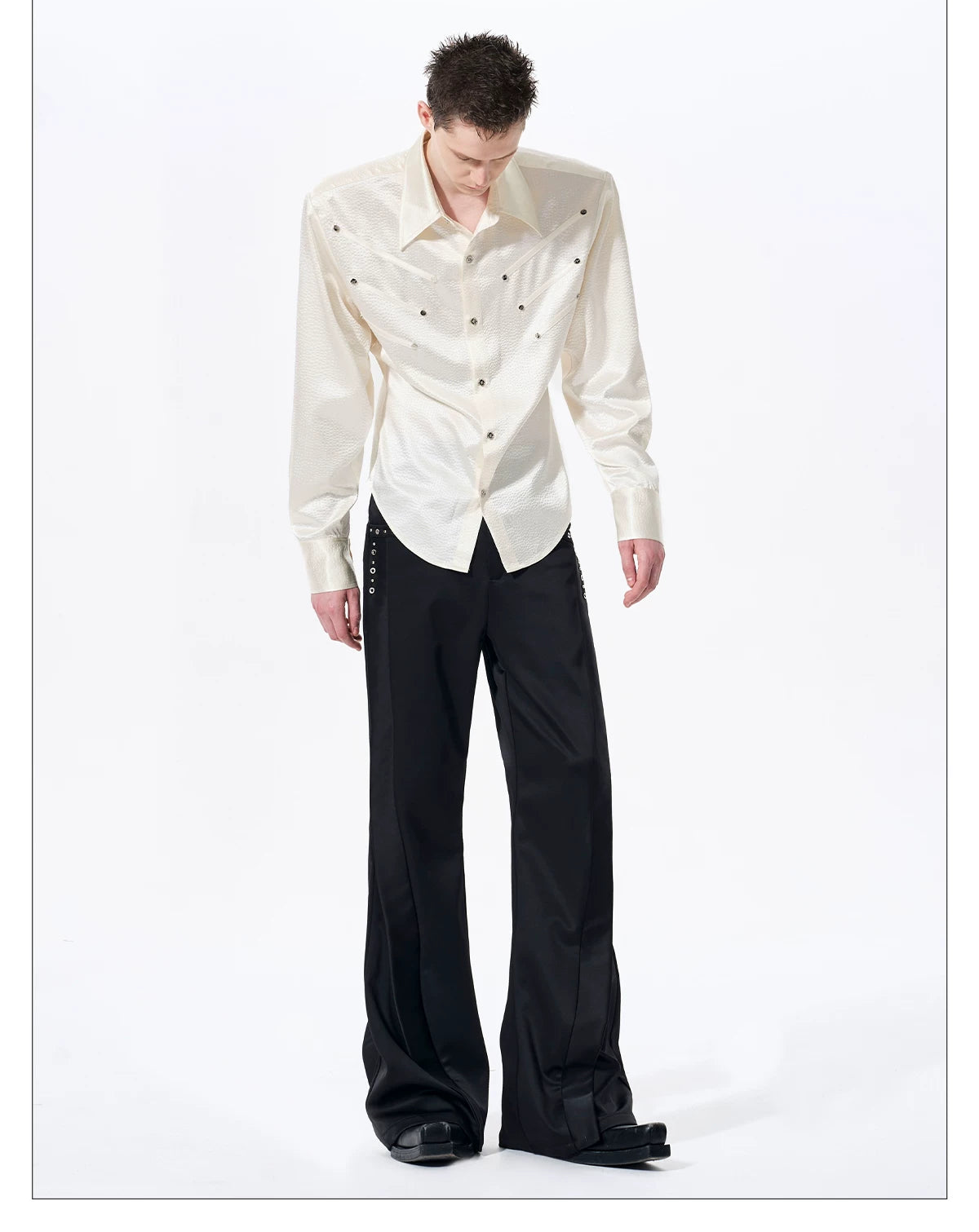 Herringbone Shoulder Studs Leather Jacket gm16412 - 10