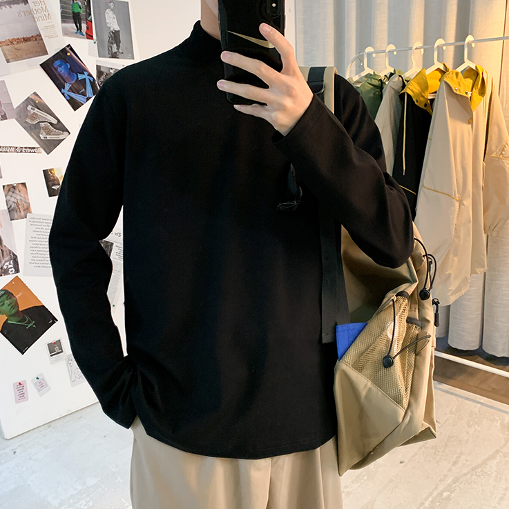 Simple high neck long sleeve T-shirt gm10771