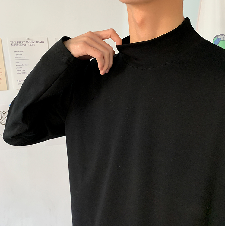 Simple high neck long sleeve T-shirt gm10771