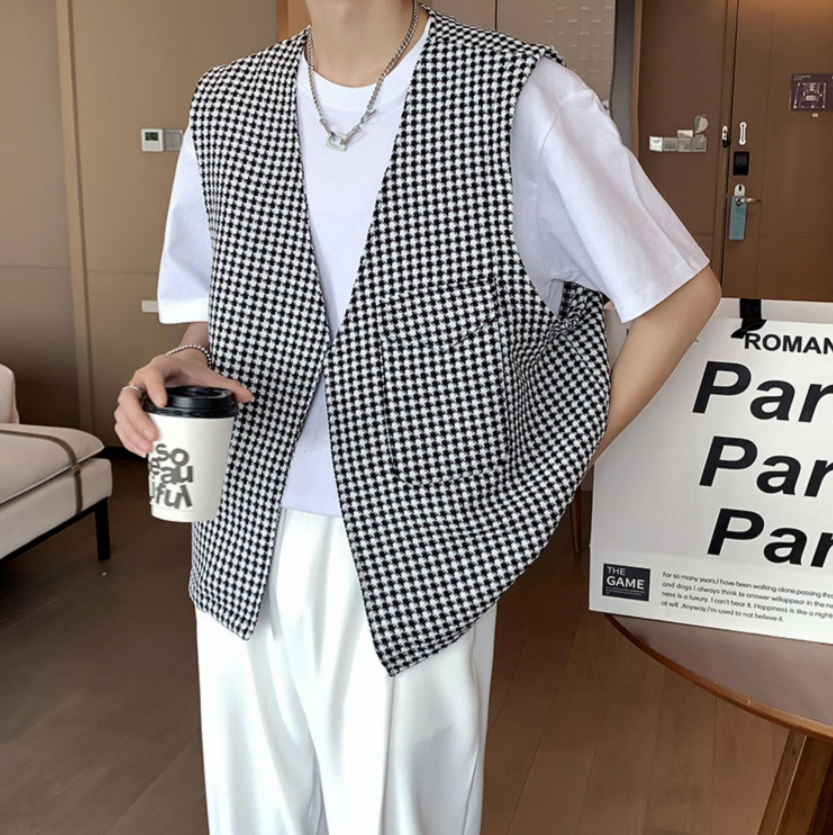 Houndstooth check vest gm4379