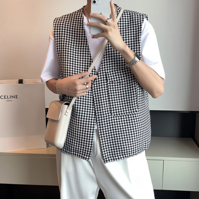 Houndstooth check vest gm4379