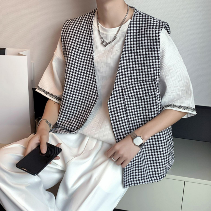 Houndstooth check vest gm4379