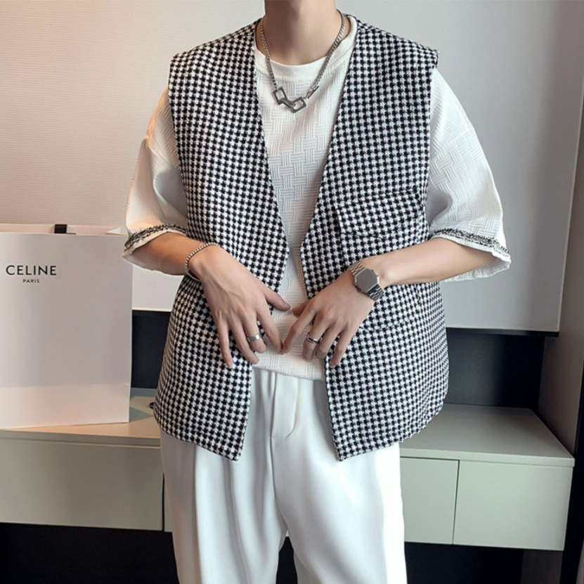 Houndstooth check vest gm4379