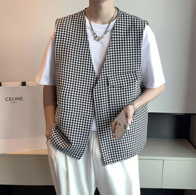 Houndstooth check vest gm4379