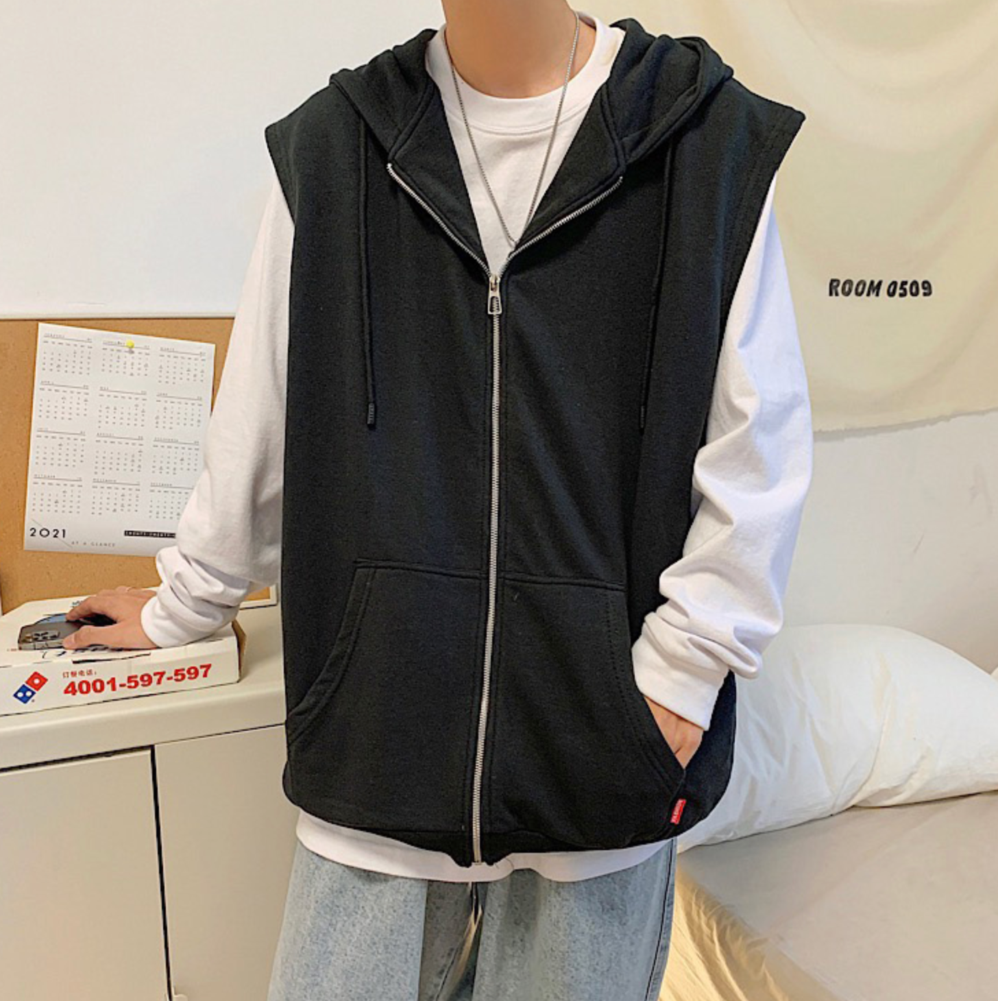 Sleeveless zip hoodie gm11466