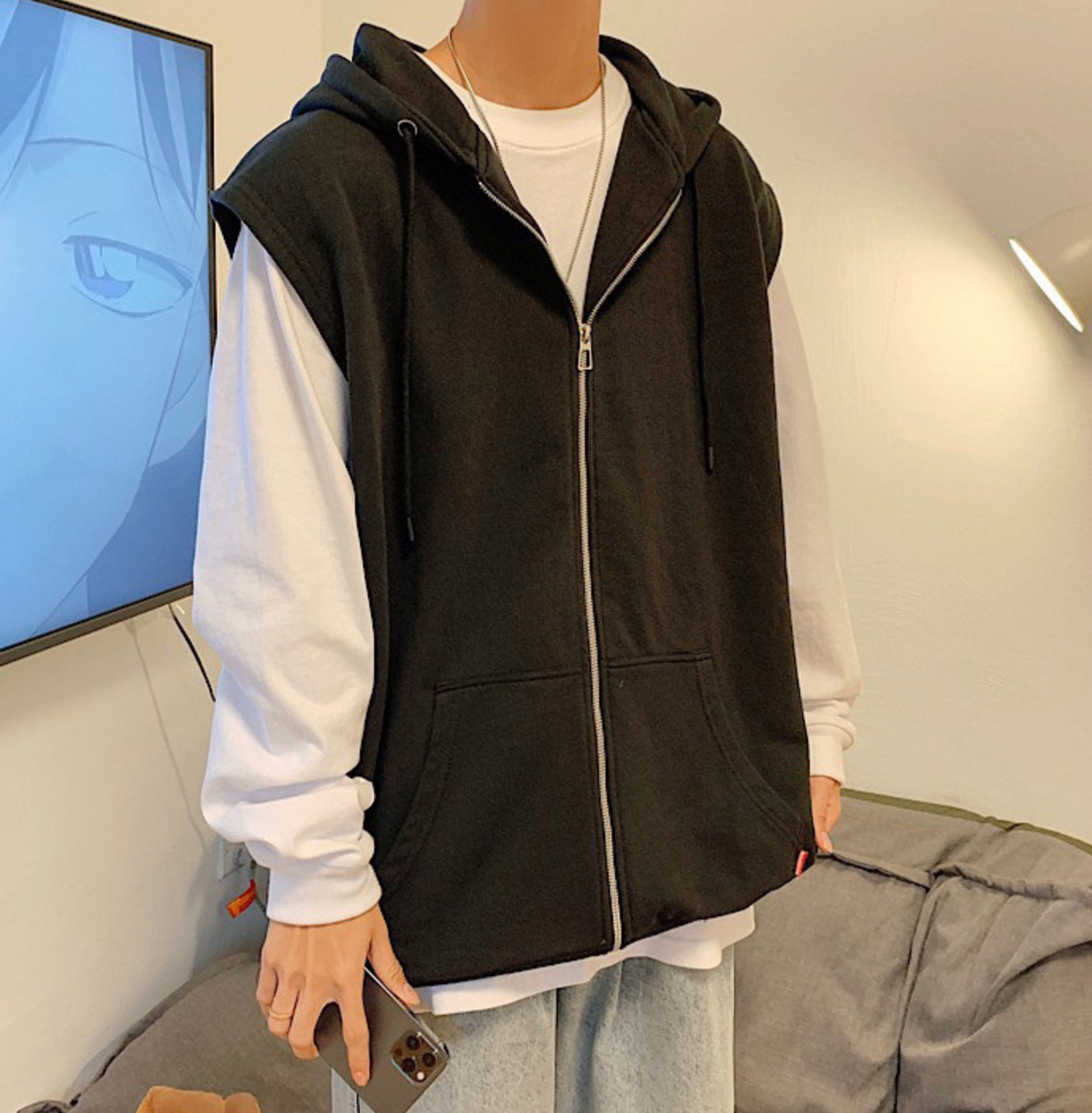 Sleeveless zip hoodie gm11466