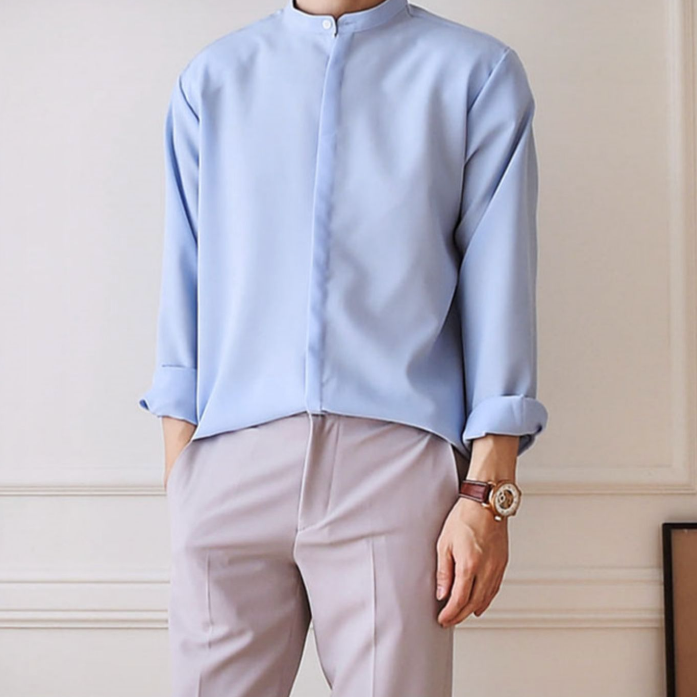 Cool no-collar silk shirt gm5210