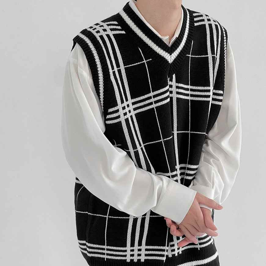 Loose striped knit vest gm1045