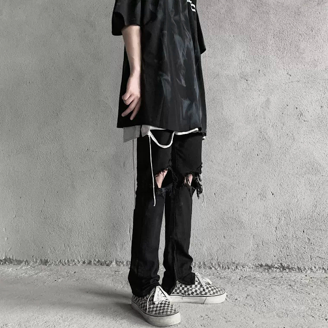 Black Damaged Pants gm2286