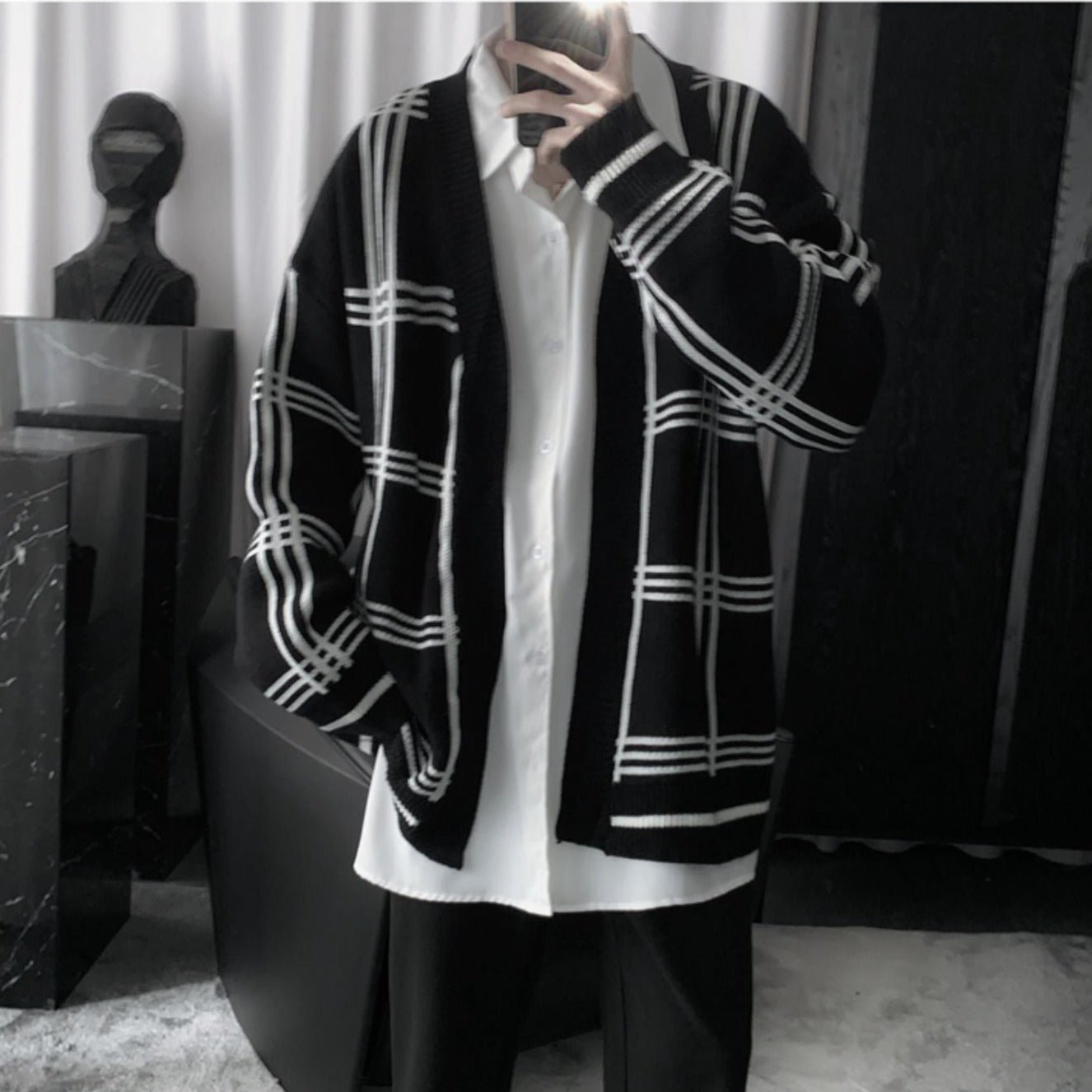 Mode check black cardigan gm3944