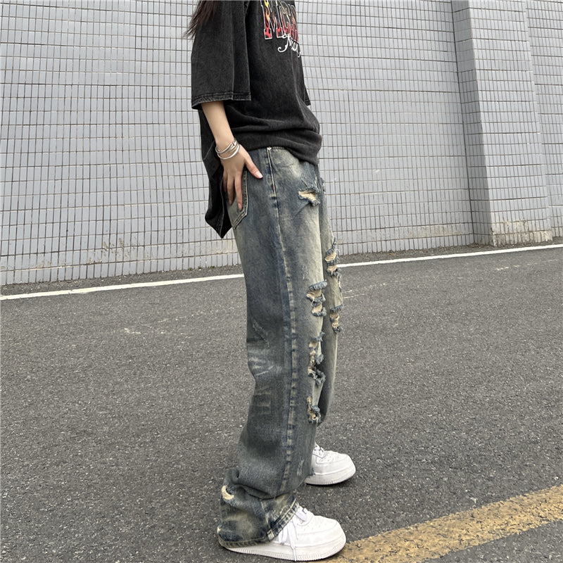 Distressed casual wide denim gm3386