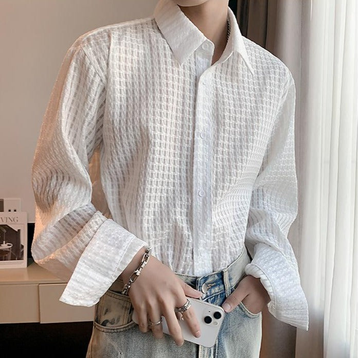 See-through block mesh shirt gm5198