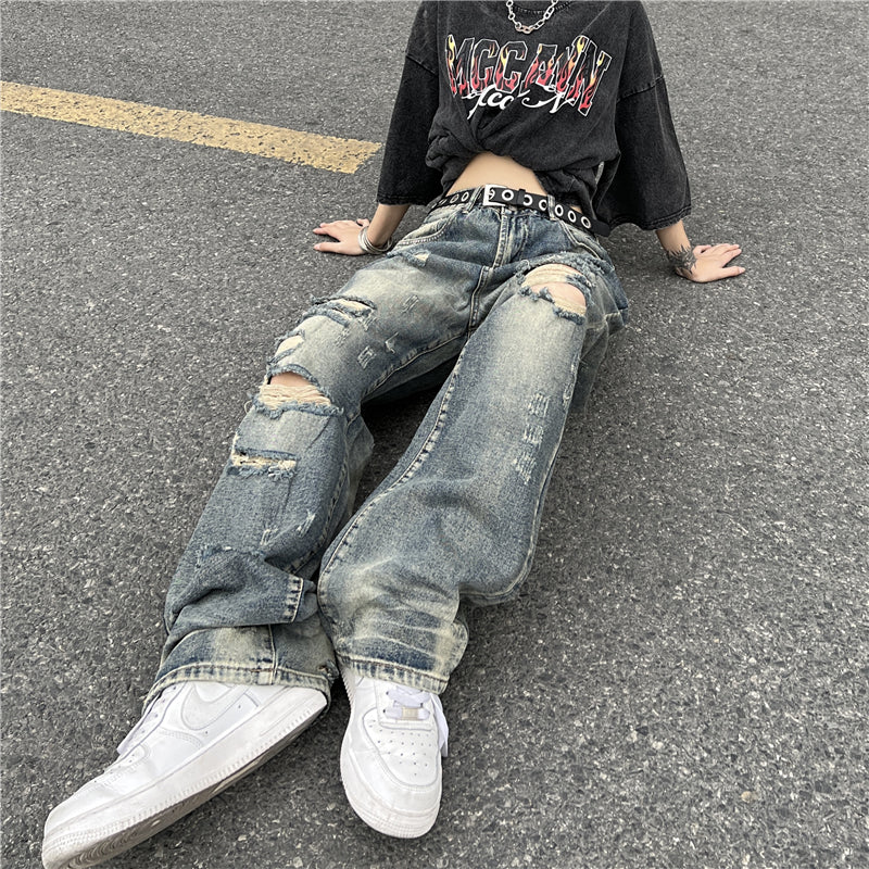 Distressed casual wide denim gm3386