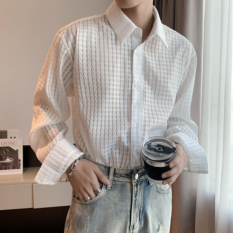 See-through block mesh shirt gm5198