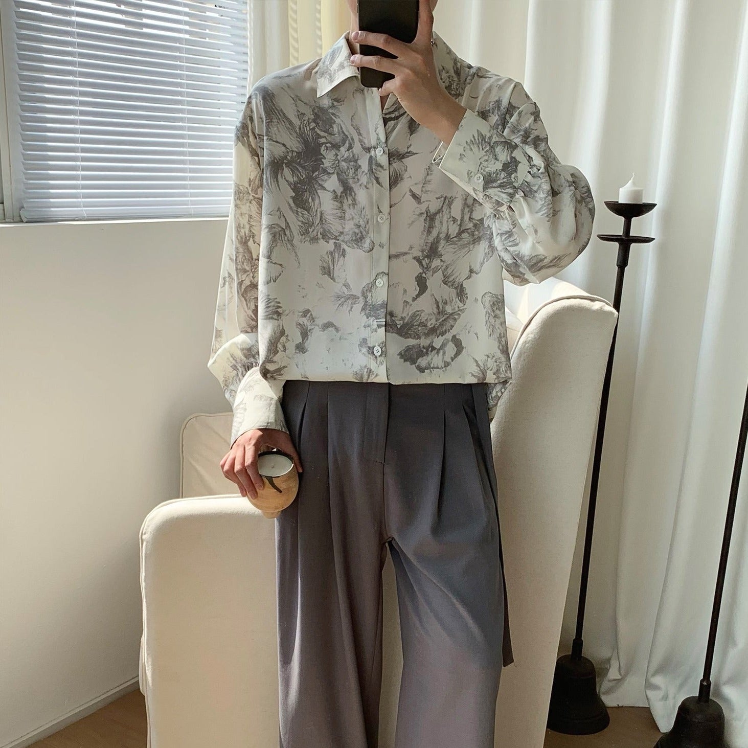 flower design drape shirt gm5208