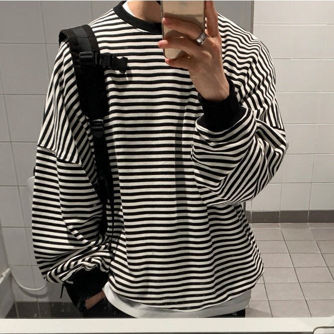 Simple loose striped long T-shirt gm3197