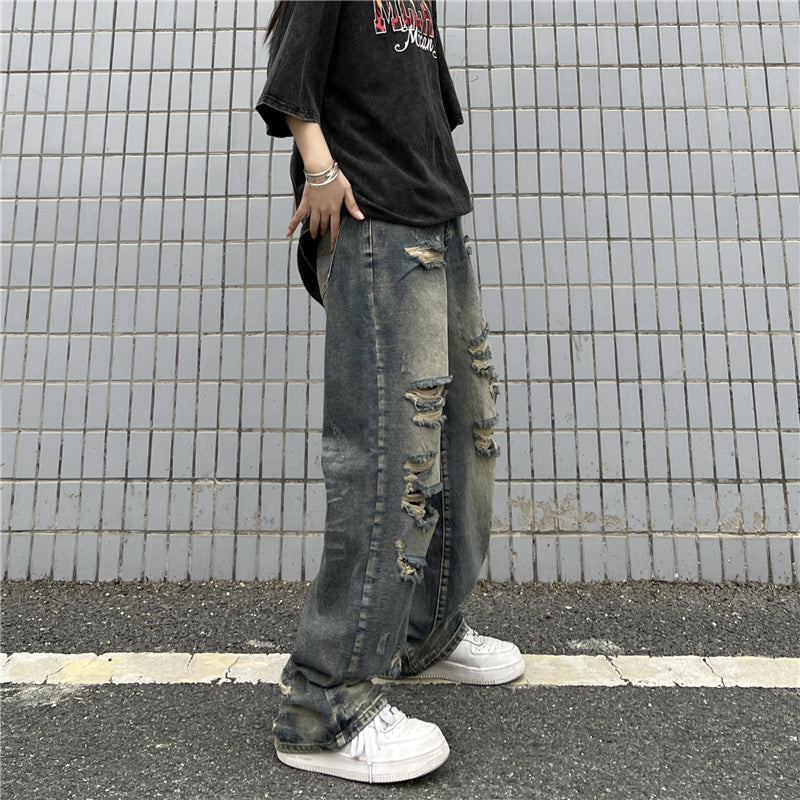 Distressed casual wide denim gm3386