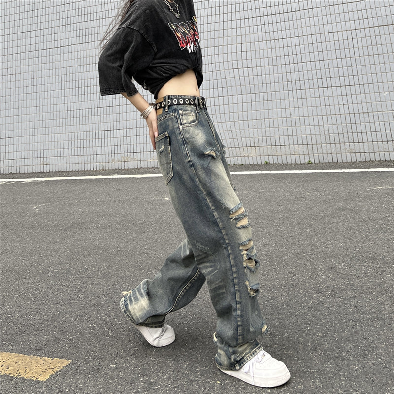 Distressed casual wide denim gm3386