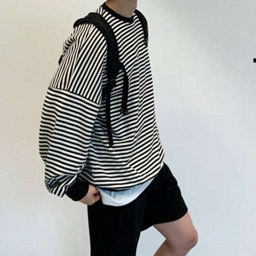 Simple loose striped long T-shirt gm3197