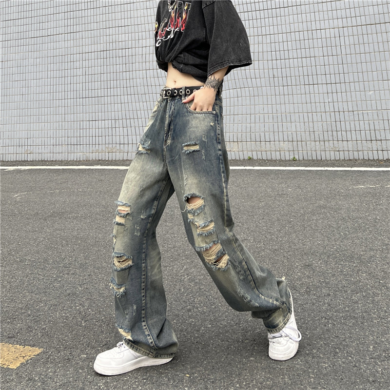 Distressed casual wide denim gm3386