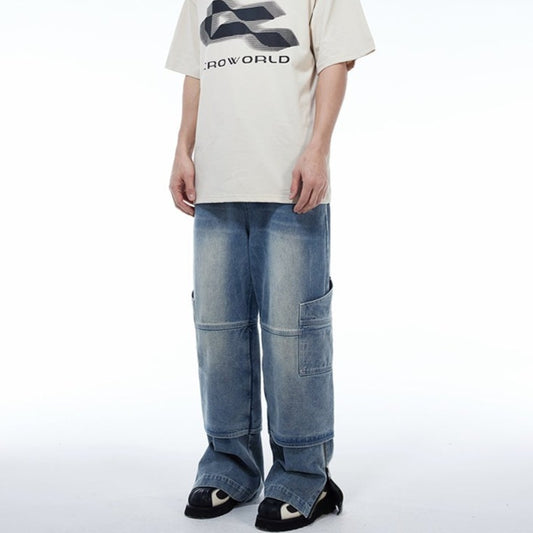 lose fake two pieces slit denim gm7153