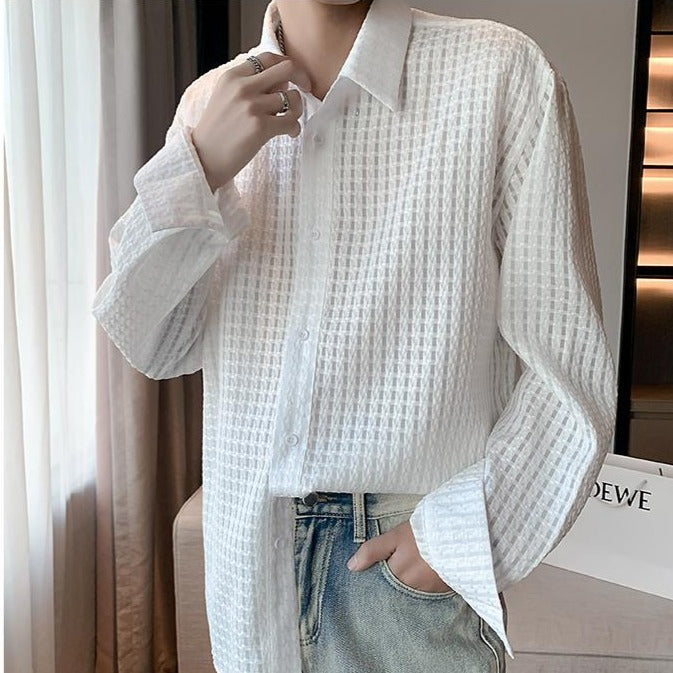 See-through block mesh shirt gm5198